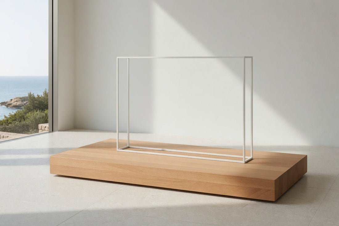 Beech wood and an open white steel frame