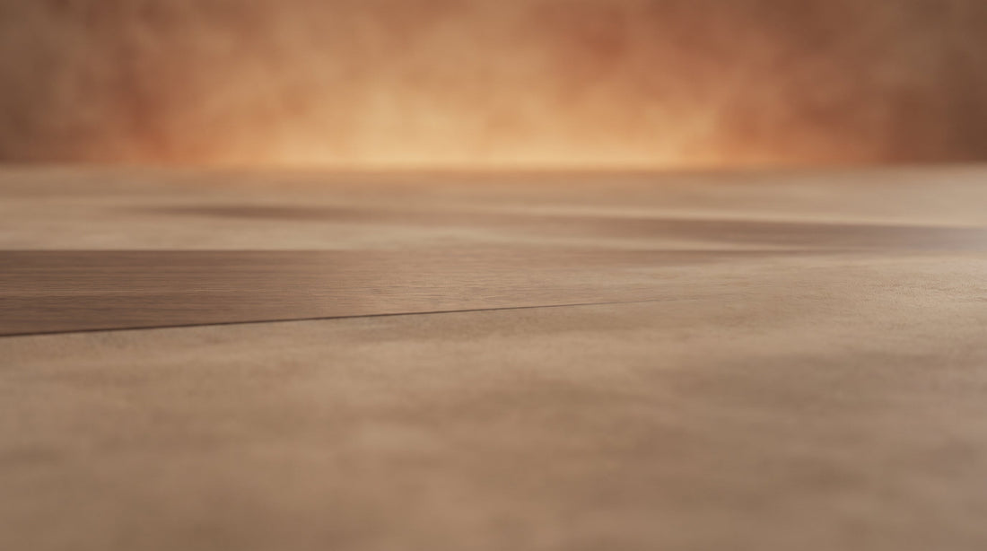 Abstract composition of a low plane receding toward a soft glow, evoking viewing distance