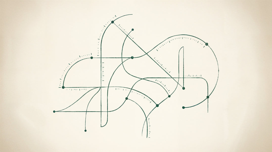 Hand-drafted blueprint with measurement lines and TV mounting-point markers