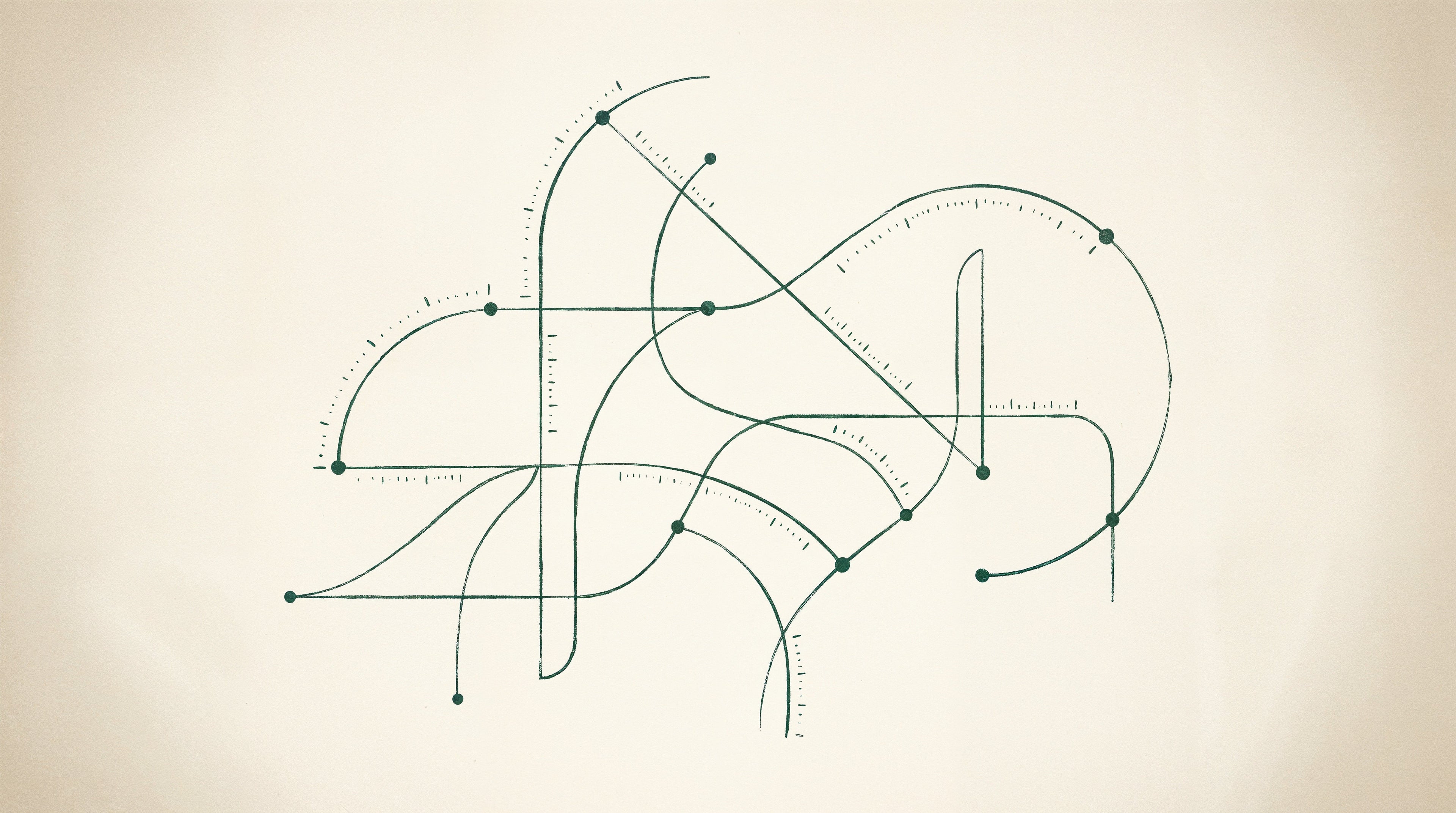 Hand-drafted blueprint with measurement lines and TV mounting-point markers