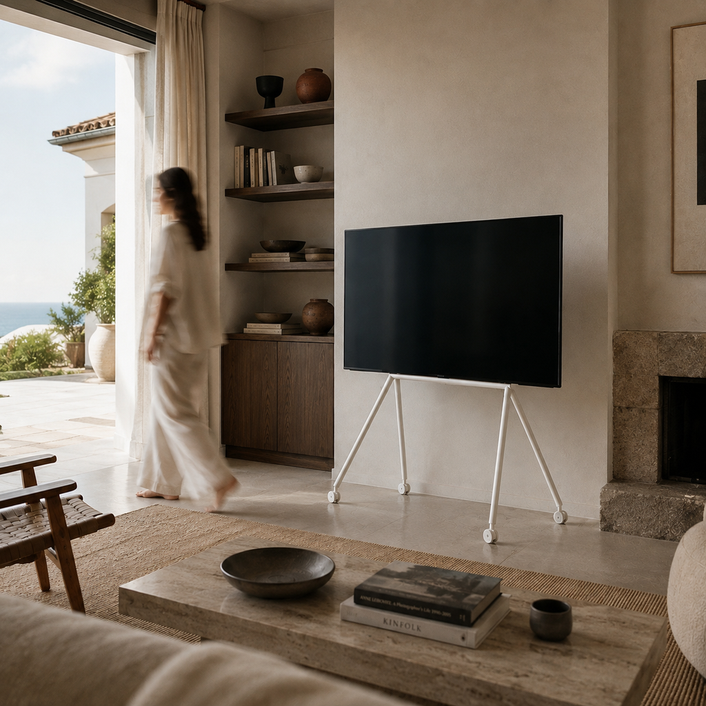 Porta TV STUDIO bianco con ruote 55"-70"