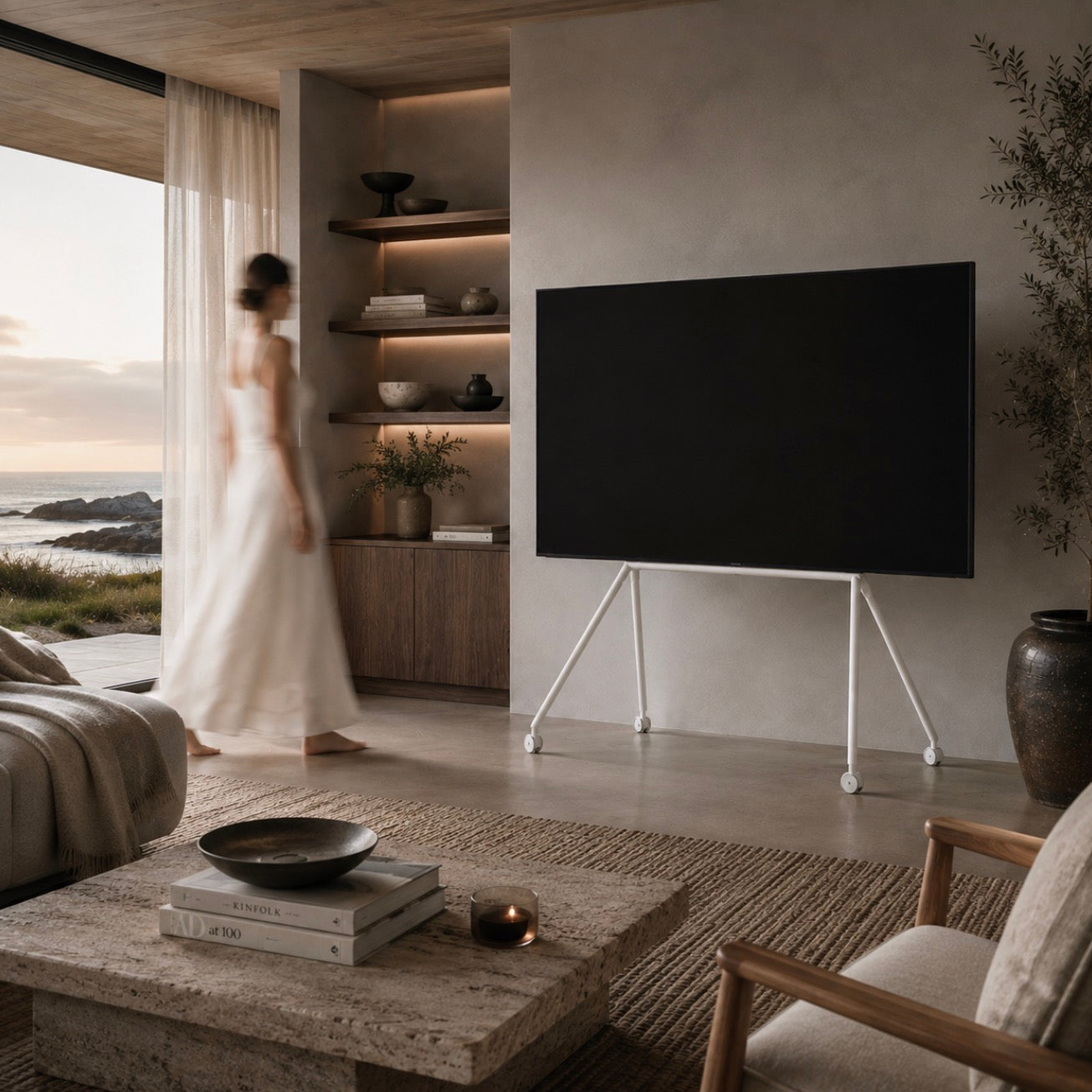 Porta TV STUDIO bianco con ruote 55"-70"